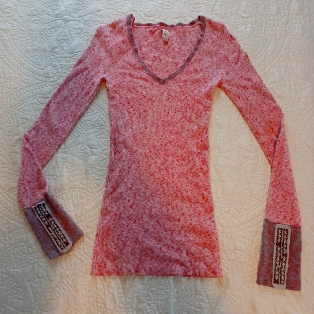We The Free Red Heather Deep-V Sweater
